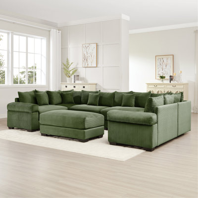 Canapé modulaire surdimensionné surdimensionné en nuage, canapé modulaire convertible, accoudoirs très larges avec repose-pieds, tissu velours côtelé doux, conception ergonomique, assemblage facile, pour la chambre à coucher, vert
