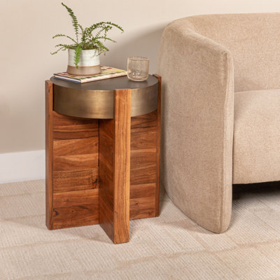 Table d'appoint en bois d'acacia avec plateau