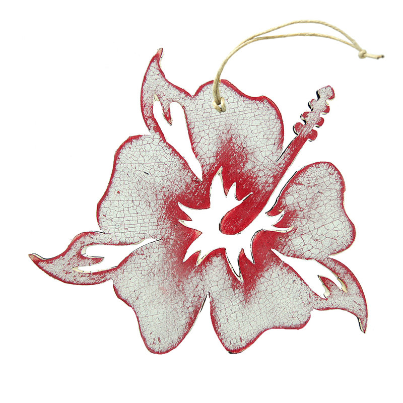Ornement en bois hibiscus fleur rustique