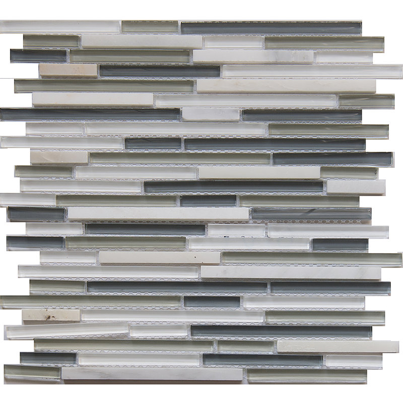 Carreau de mosaïque linéaire horizontal pour mur et plancher Horizon, Blanc / Gris