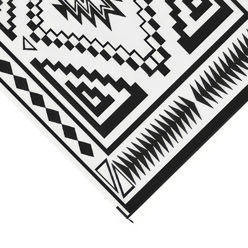 Tapis d'extérieur avec sac de transport 9 x 18 Lema, noir et blanc, Noir / blanc