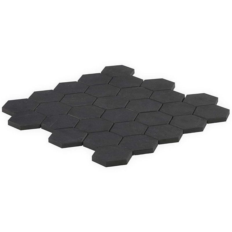 Portrait 2" Hexagon Matte Porcelain Mosaic Tile, Black Gold