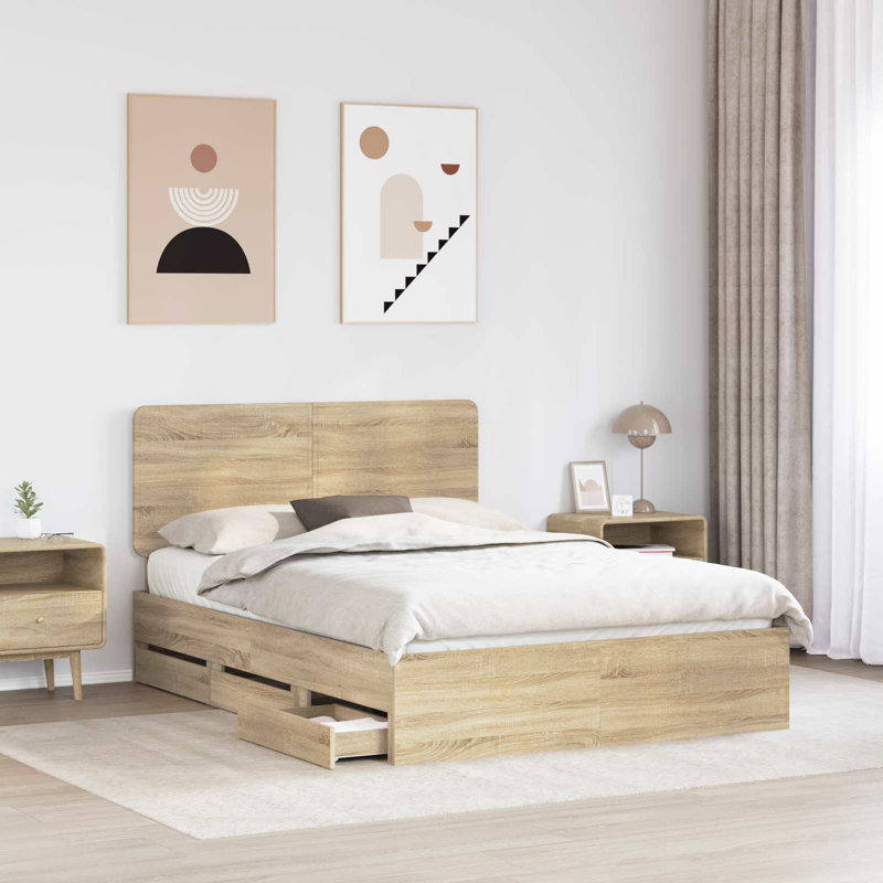 Vidaxl Bed Frame With Drawer Grey Sonoma 100 X 200 Cm Engineer Wood, Sonoma Oak, European Kingsize (160 x 200 cm)