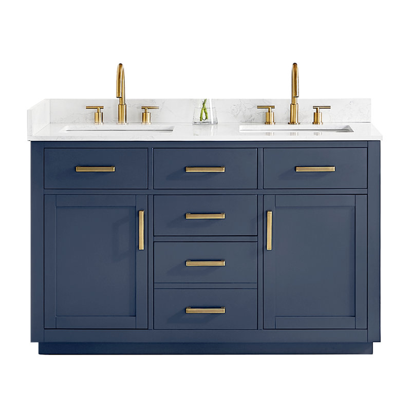 Dejean 54" Double Bathroom Vanity with Grain White Engineered Stone Countertop without Mirror, Blue