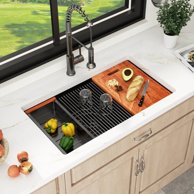 30" L x 18" W Gunmetal Black Undermount Workstation Sink Single Bowl Stainless Steel Kitchen Sink
