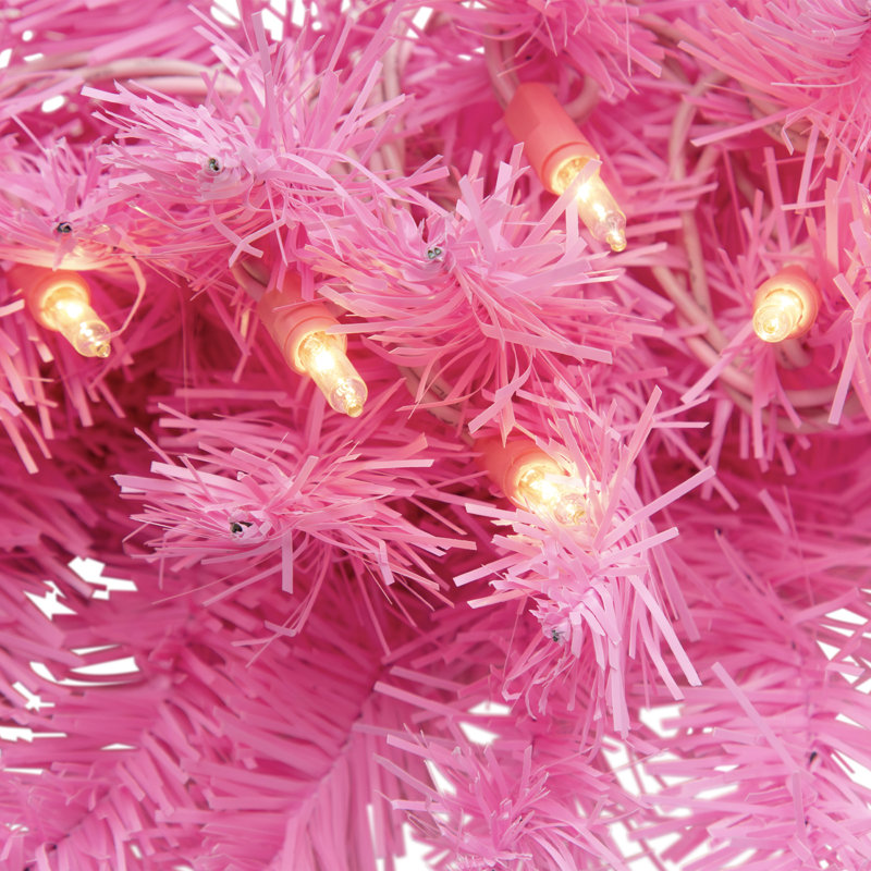 Pre-Lit Artificial Pine Christmas Wreath - 24" - Clear Lights, Pink
