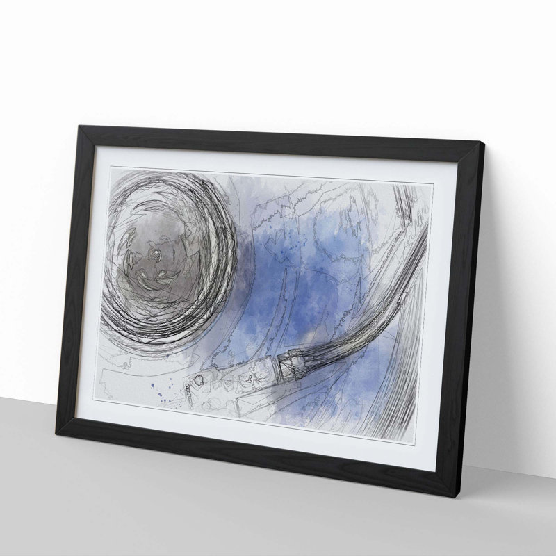 Blue Vinyl Record in Abstract - Picture Frame Drawing Print, Black Framed, 62cm H x 87cm W x 2cm D