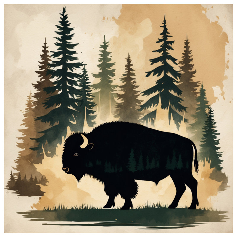 Rideaux de fenêtre Bison In Forest Scene, 50 po x 92 po - 1 panneau, Transparent