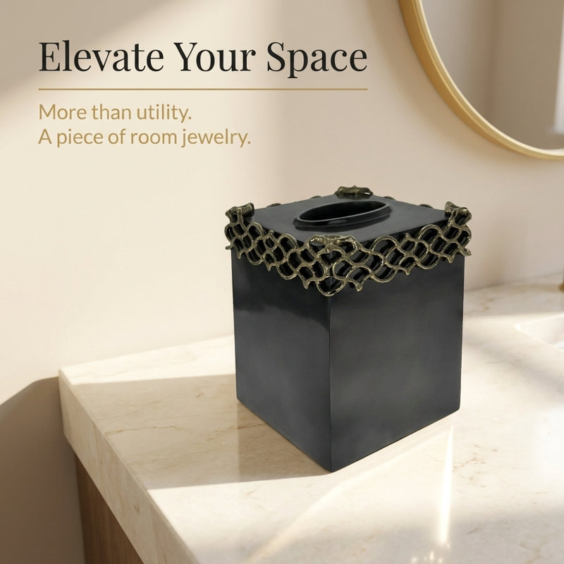 Arabesque Collection Elegant Brass Coated Tissue Box Cover for Bathroom Decoration or Christmas Gift