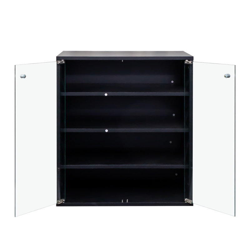 4 Tier Wooden Shoe Box With Led & Tempered Glass Door - Stackable Storage Display Case For Sneakers And -, Black
