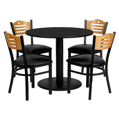 Barkley 36" Round Laminate Table Set with 4 Metal Chairs - Vinyl Seat