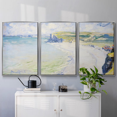 La plage à Pourville, 1882, encadrée sur toile, 3 pièces