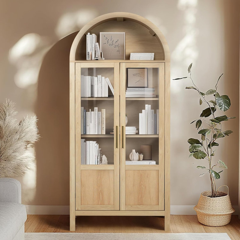 Bibliothèque de rangement arquée 71 "avec portes, Chêne
