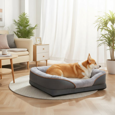 Très grand canapé-lit orthopédique pour chien en mousse à mémoire de forme avec housse amovible et lavable; Jouet sonore gratuit inclus