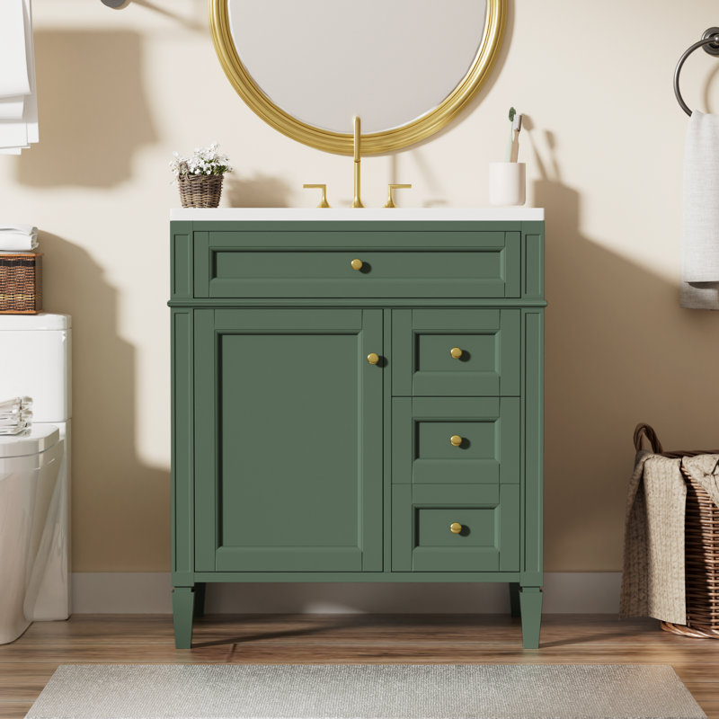  30 Inch Bathroom Vanity with Sink, Modern Storage Cabinet with 2 Drawers and Tip Out Drawer, Green, Green