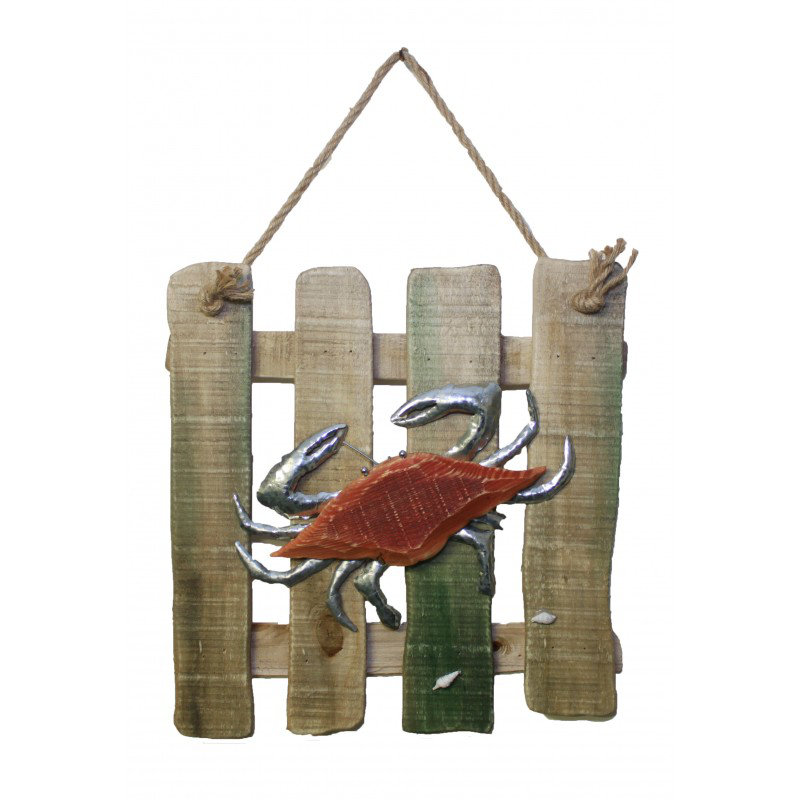 Décoration murale plaque en métal et bois crabe