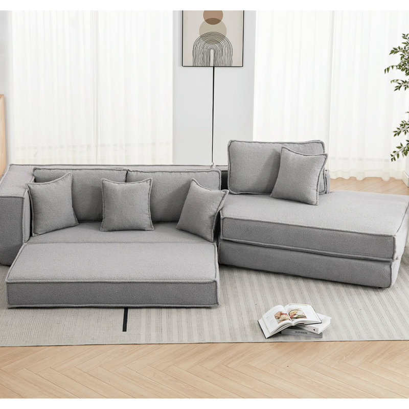 Lit rabattable avec confort supérieur, 3 sièges, velours d'agneau gris, mousse haute pour un style convertible de lit convertible, look élégant