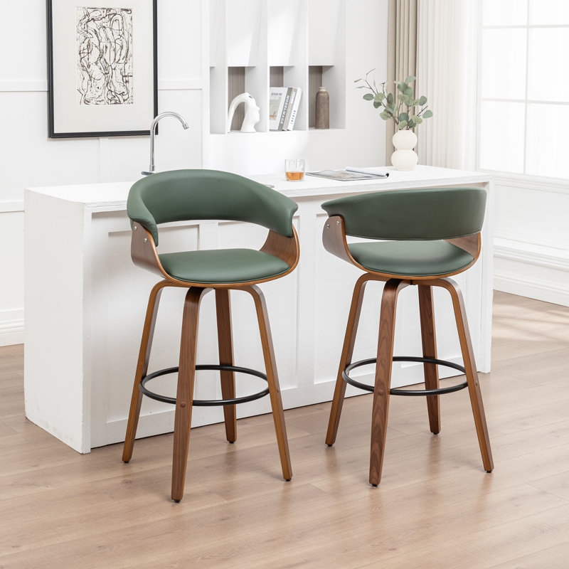 Tabourets pivotants Mid-Century rembourrés en similicuir Devlin, Tabouret de comptoir (siège d'une hauteur de 25 p, Vert
