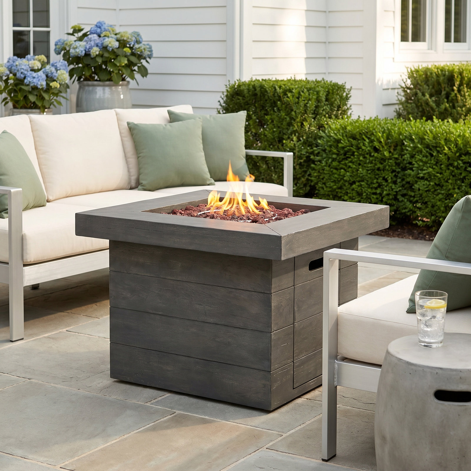 Rosia Square Fire Pit Table, Gray