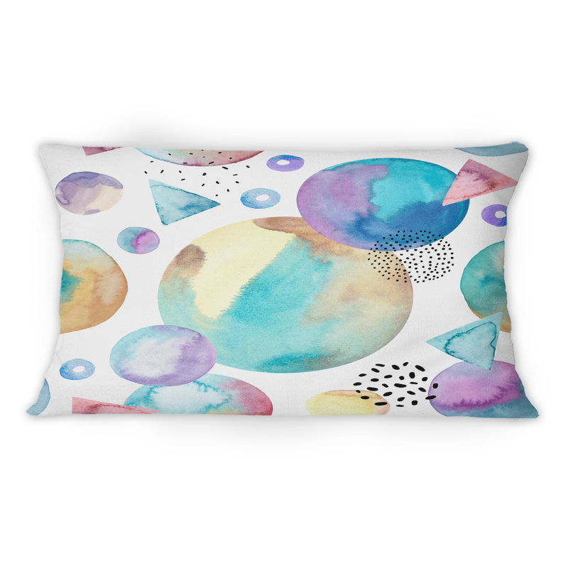 Coussin décoratif rétro à motif de triangles, de cercles et de pois sur fond blanc III