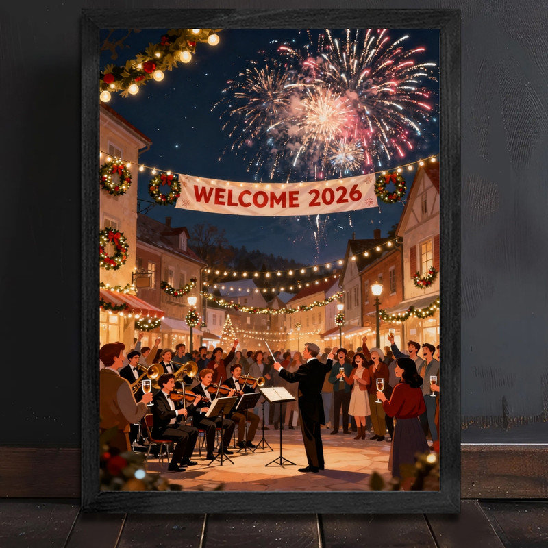 Cadre noir encadré noir, nouvel an 2026, H 11 po x l 9 po