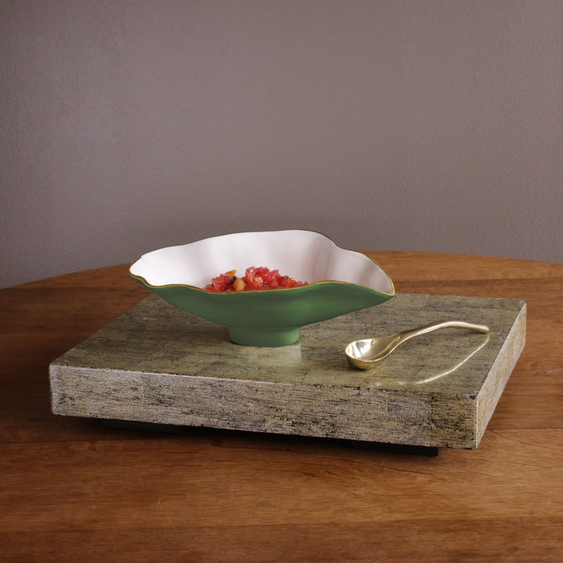 Encanto Claire Serving Bowl, White/Leaf Green