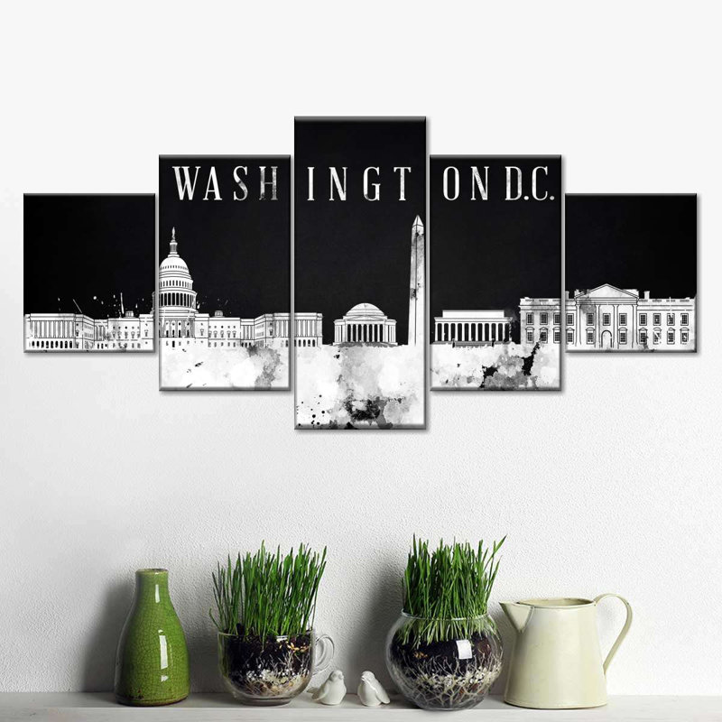 Washington DC Skyline BW, reproduction d'art sur toile, H 80 po x l 36 po x P 1,25 po