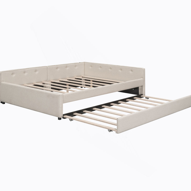 Upholstered Platform Bed with USB and Twin Size Trundle, Twin XL