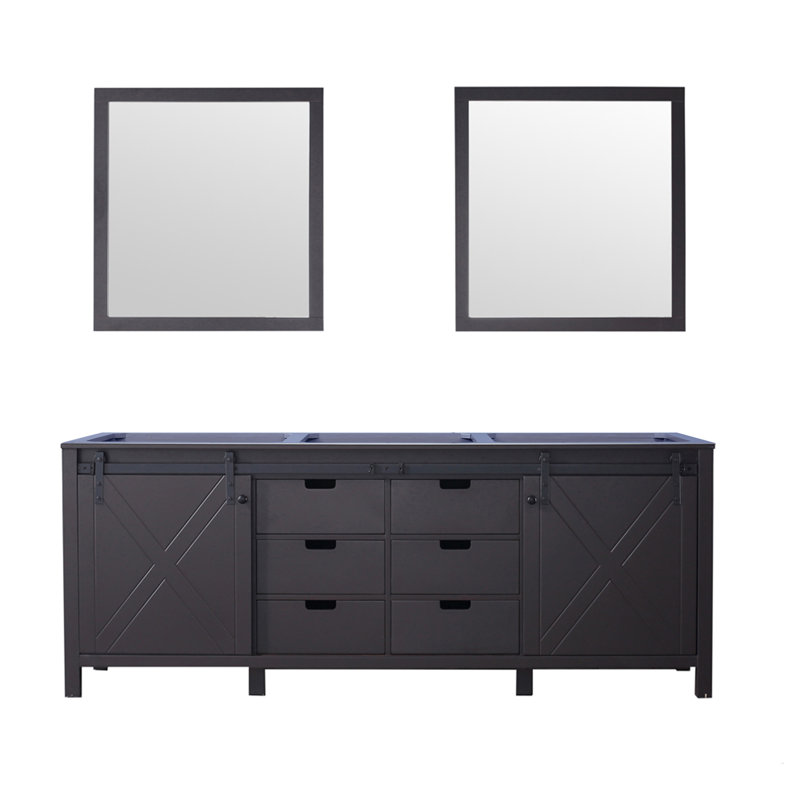 Ensemble de meuble-lavabo double l 84 po x P 22 po et miroirs 34 po Marsyas, Brun
