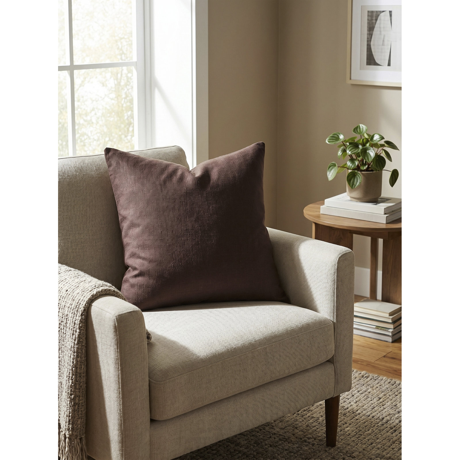 Lanie Linen Pillow Cover, Square 18", Dark Brown