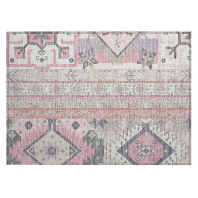 Machine Washable Indoor/Outdoor Chantille ACN1015 Pink Rug