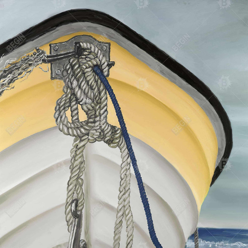 Le bateau jaune - Toile de salle de bain côtière pour la décoration intérieure