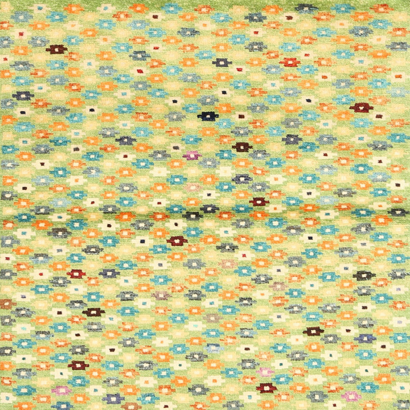 Tapis crème/bleu/brun contemporain, Carré 7 pi