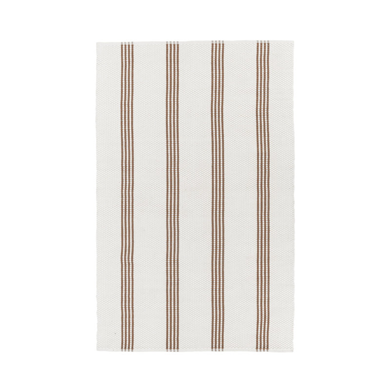 Sorrento  Handwoven Performance Stripe Ivory Fabric Rug, Rectangle 3'9" x 6'