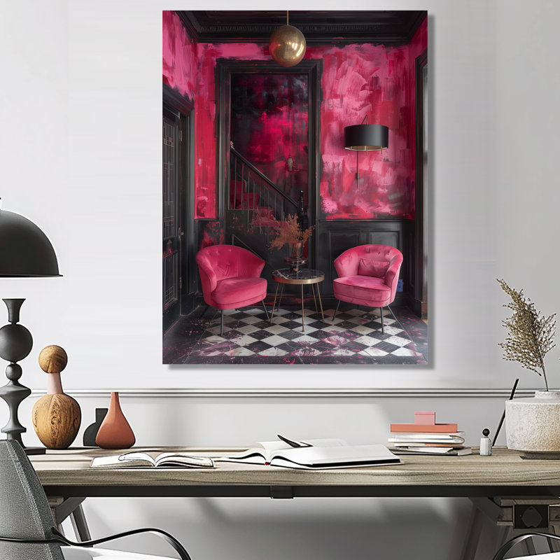 Rose, noir, chic, hôtel de ville - hôtels et loges, salon d'art mural, Sans cadre, métal, H 16 po x l 32 po