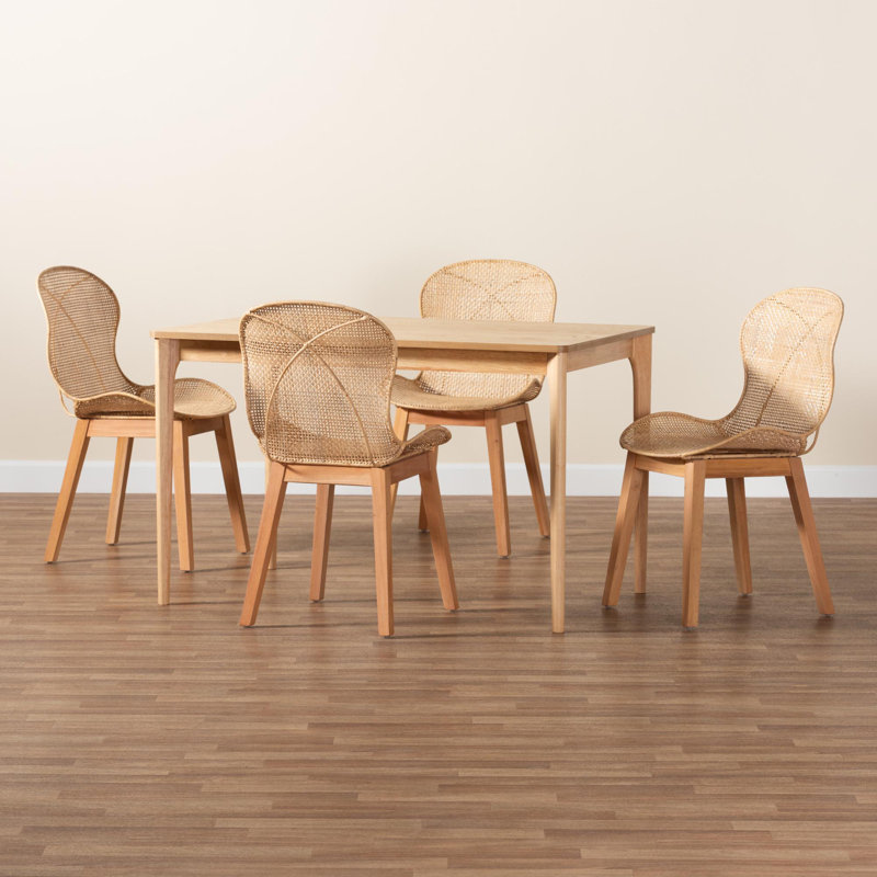 Kinnard 4 - Person Rattan and Mahogany wood Dining Set