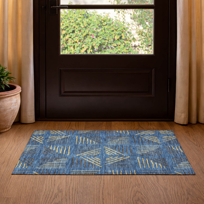 Premium Machine Washable Mayfield AMF2413 Geometric Rug, Navy, 2'6" x 3'10"