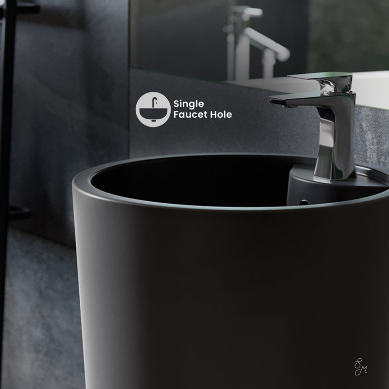 Monaco Circular Basin Pedestal Sink, Matte Black, Matte Black