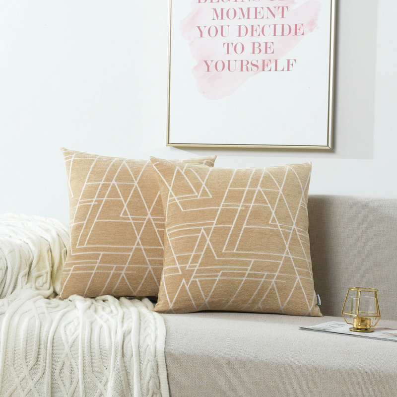 Geometric Pattern Modern Chenille Jacquard Pillow Cover, 20"H x 20"W, Blush Pink