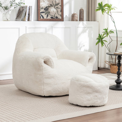 Fauteuil à billes, fauteuil à billes confortable avec dossier, avec repose-pieds, fauteuil à billes en fausse fourrure pour adultes et enfants, canapé à plancher rembourré pour salon, chambre à coucher, appartement