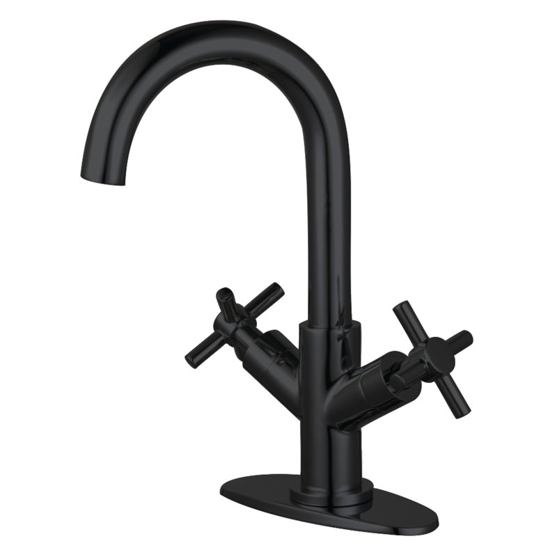 Kingston Brass Concord Two-Handle 1-Hole Deck Mount Bathroom Faucet with Push Pop-Up, Matte Black