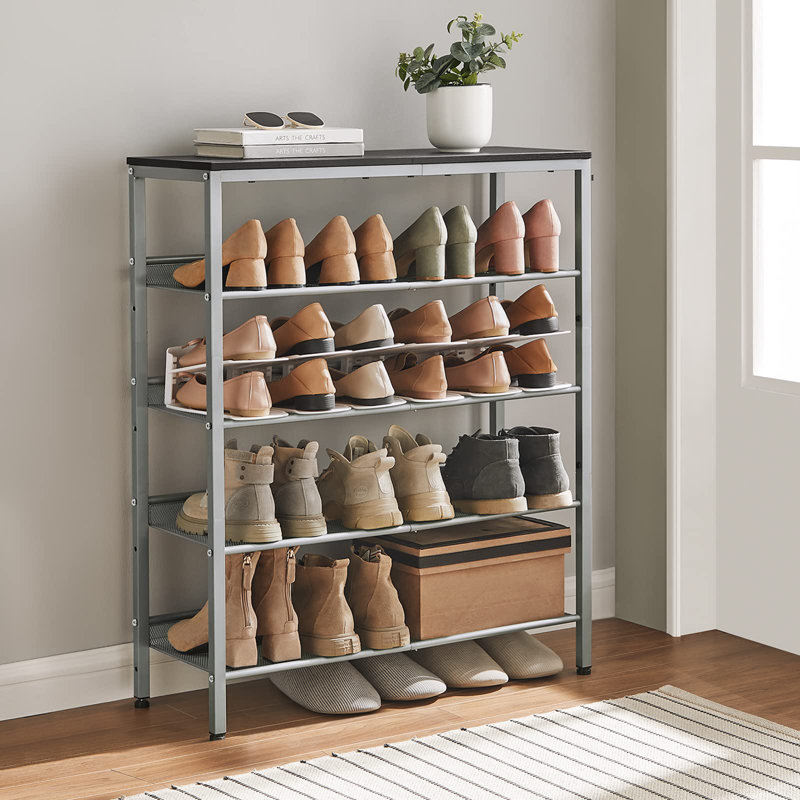 9-12 Pair Shoe Rack with adjustable shelves , 37" H x 29.8" W x 11.4" D, Silver/Black