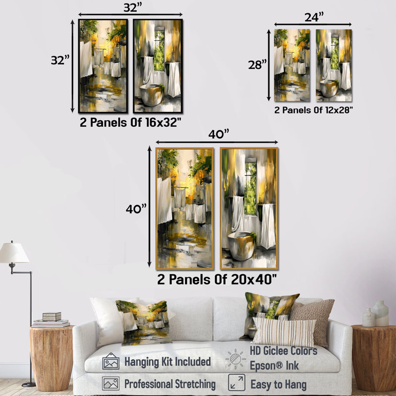 Ensemble de 2 pièces d'art mural blanc en lin blanc, H 32 po x l 32 po, Impression encadrée, Érable