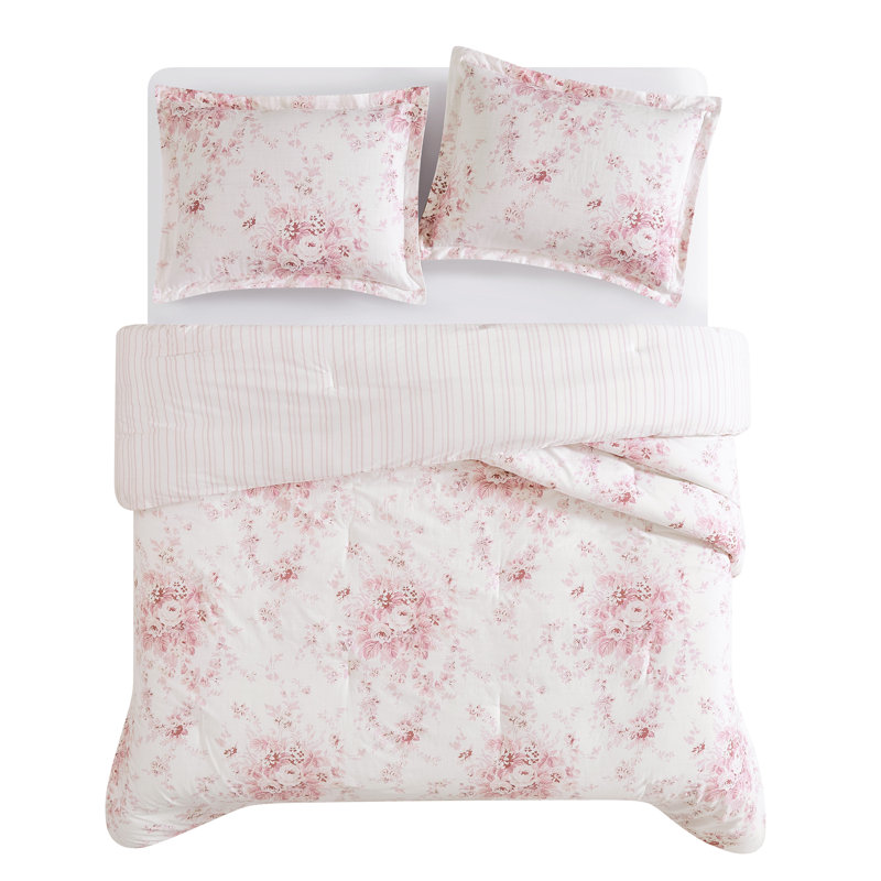 Garden Floral Comforter Set, King Comforter + 2 King Shams, Pink Floral