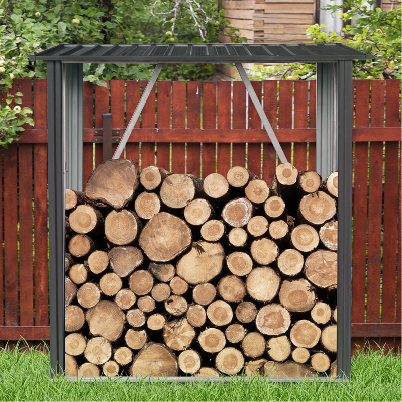 3Ft X 5Ft Metal Firewood Storage Shed - Weather- For Year-Round Use Black Galvanized Steel For All Seasons