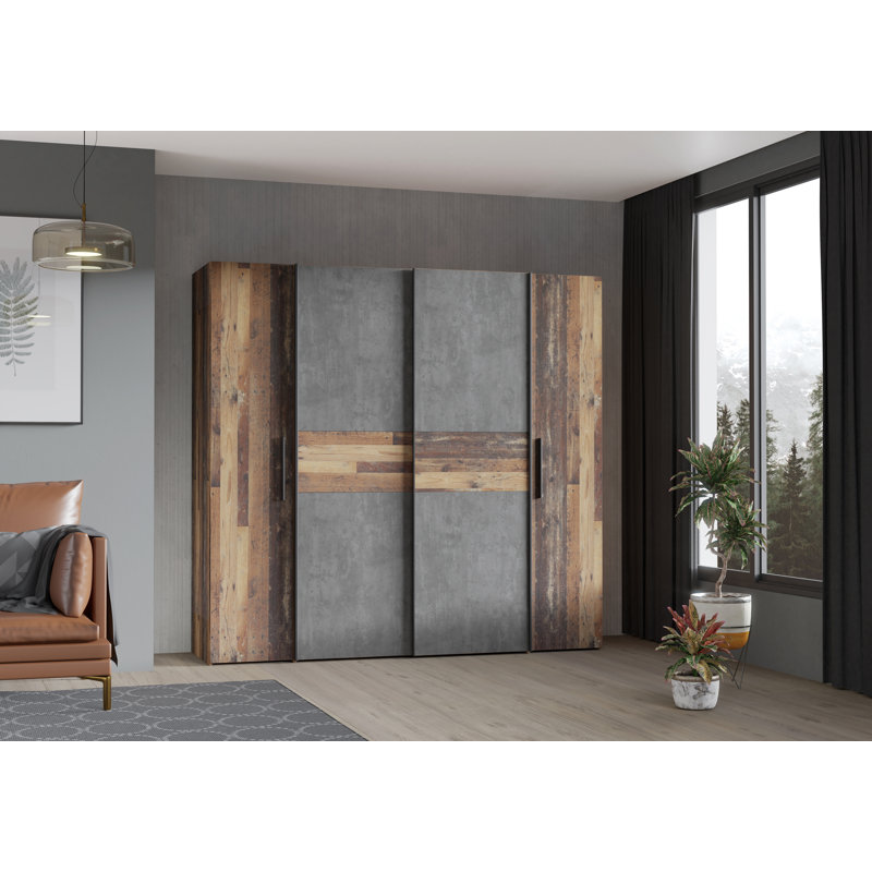 Koran 4 Door Wardrobe, Wood/Dark Grey