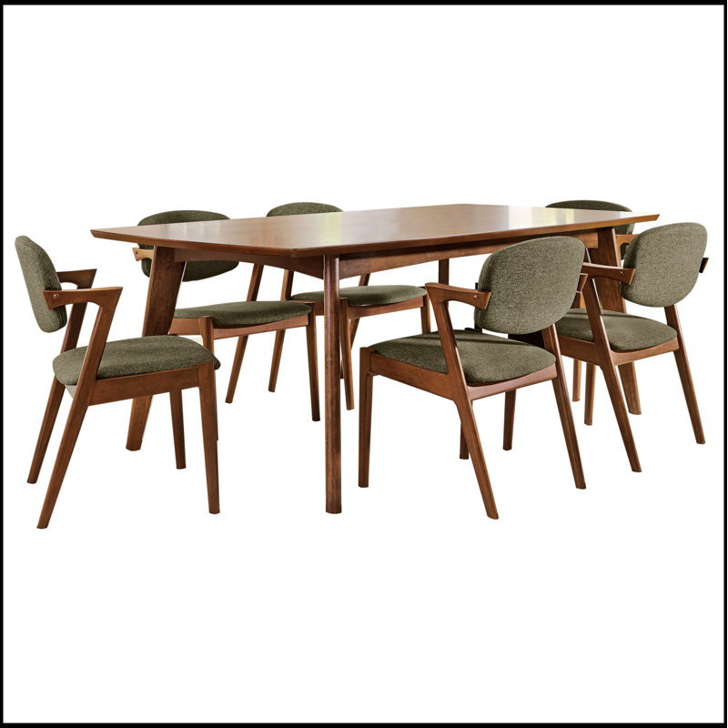 Ensemble de salle à manger 7 pièces Marcella gris et noyer foncé, alliant élégance rétro et confort moderne et durabilité., 6