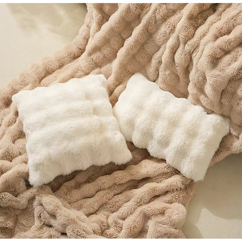 Faux Fur Pillow Cover, 18"H x 18"W, Ivory, Square