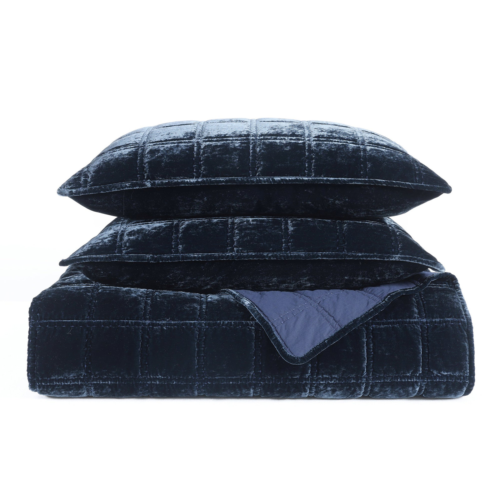 Stella Velvet Quilt Set, King Quilt + 2 King Pillowcases, Midnight Blue