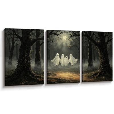 Tableau « Fantômes de la forêt hantée », Décoration murale pour salon, Impression giclée sur toile, 3 pièces - 61 x 91 cm (24 x 36 pouces)